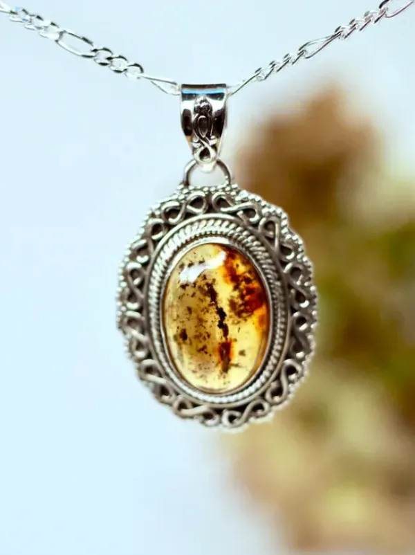 The TwoSisters Edelsteen Hanger-Amber Edelsteen hanger 925 zilver