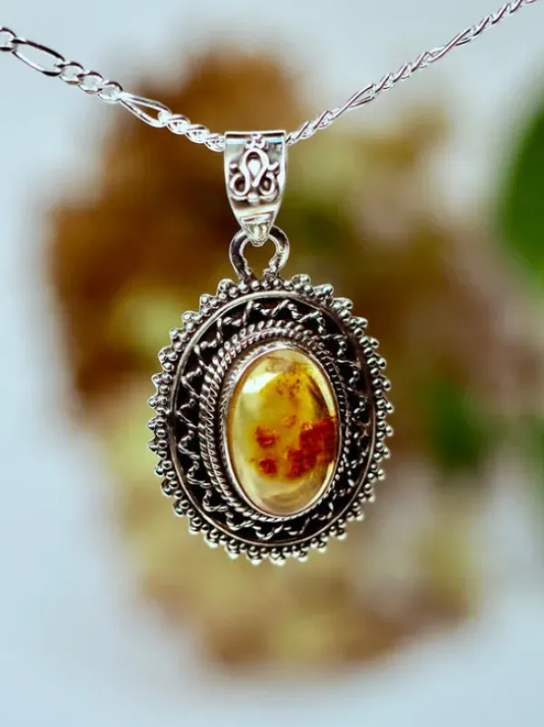 The TwoSisters Edelsteen Hanger-Amber Edelsteen hanger 925 zilver