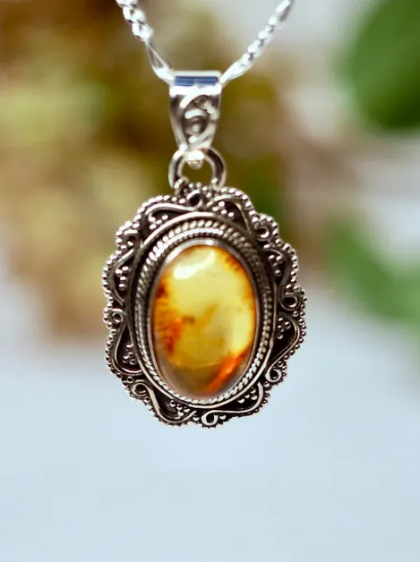 The TwoSisters Edelsteen Hanger-Amber Edelsteen hanger 925 zilver