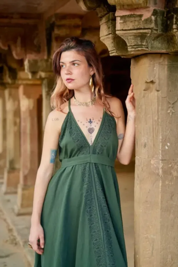 The TwoSisters Plus Size|Nomad Chic Collectie-Ancient Whispers zomerjurk Donkergroen
