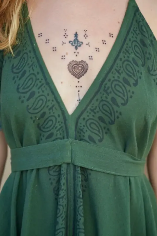 The TwoSisters Plus Size|Nomad Chic Collectie-Ancient Whispers zomerjurk Donkergroen