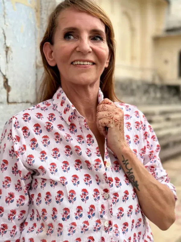 The TwoSisters Tops|Lange Mouw-Blockprint Blouse (limited Edition)