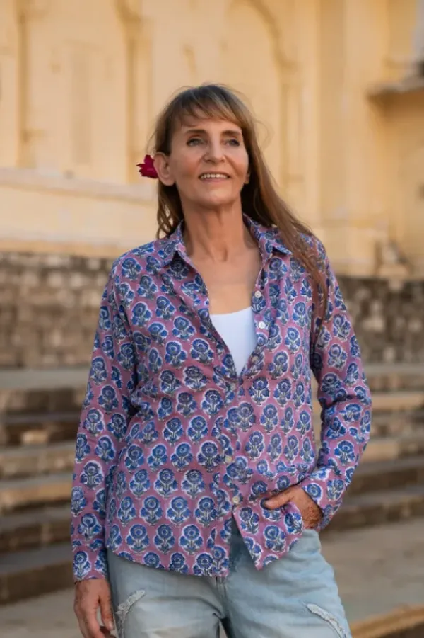 The TwoSisters Tops|Lange Mouw-Blockprint Blouse (limited Edition)