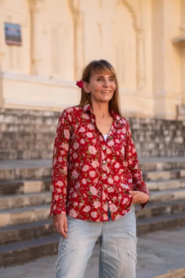 The TwoSisters Tops|Lange Mouw-Blockprint Blouse (limited Edition)