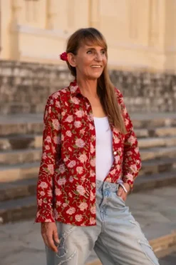 The TwoSisters Tops|Lange Mouw-Blockprint Blouse (limited Edition)