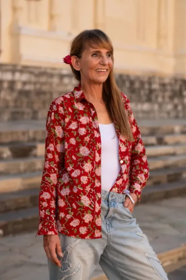 The TwoSisters Tops|Lange Mouw-Blockprint Blouse (limited Edition)