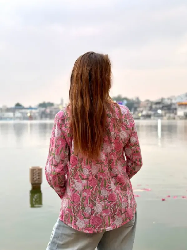 The TwoSisters Tops|Lange Mouw-Blockprint Blouse (limited Edition)