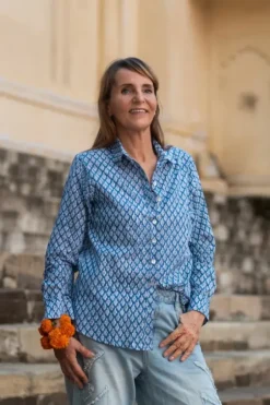 The TwoSisters Tops|Lange Mouw-Blockprint Blouse (limited Edition)
