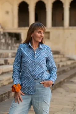 The TwoSisters Tops|Lange Mouw-Blockprint Blouse (limited Edition)