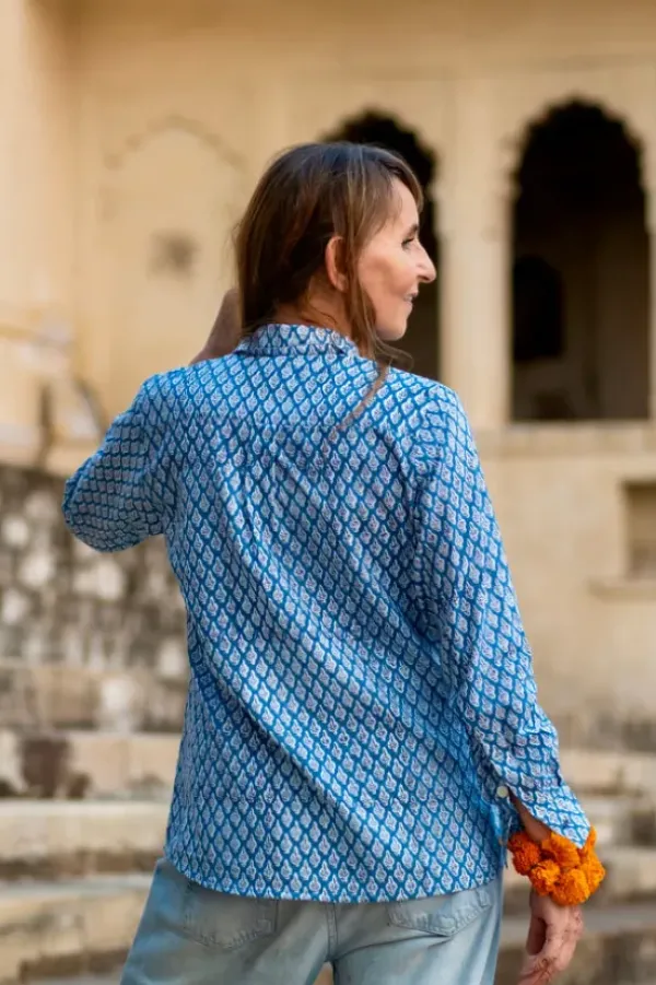 The TwoSisters Tops|Lange Mouw-Blockprint Blouse (limited Edition)