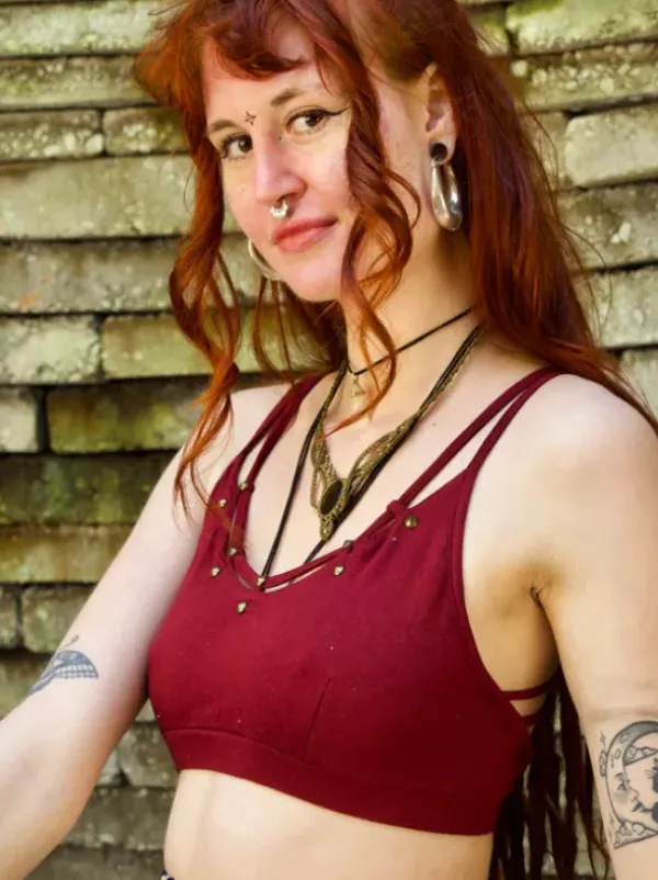 The TwoSisters Tops|Bratops-Bratop Aurora Marroon Rood