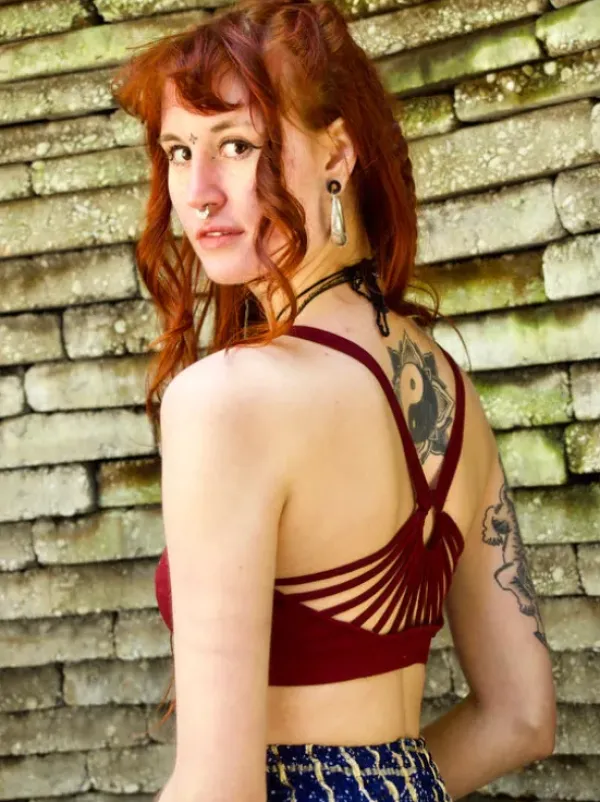 The TwoSisters Tops|Bratops-Bratop Aurora Marroon Rood