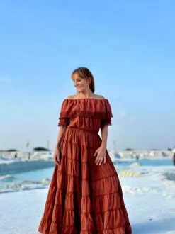 The TwoSisters Bohemian Trouwjurken|Gypsy-Danu Lange jurk Terracotta