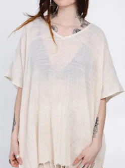 The TwoSisters Plus Size|Nomad Chic Collectie-Desert Breeze poncho Gebroken wit