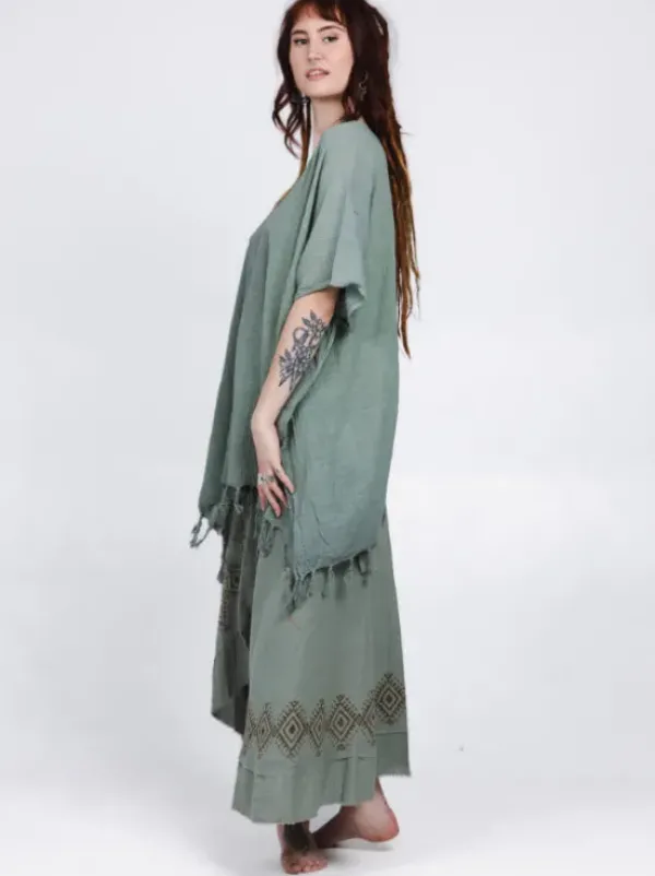 The TwoSisters Plus Size|Nomad Chic Collectie-Desert Breeze poncho Jadegroen