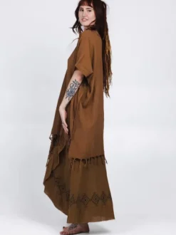 The TwoSisters Plus Size|Nomad Chic Collectie-Desert Breeze poncho Lichtbruin