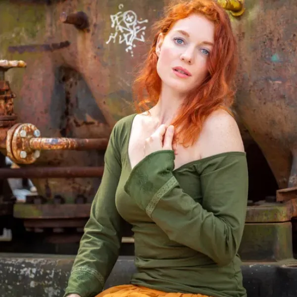 The TwoSisters Tops|Lange Mouw-Devi Boho top Groen