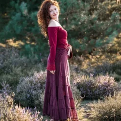 The TwoSisters Tops|Lange Mouw-Devi Boho top Marroon Rood