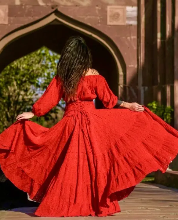 The TwoSisters Bohemian|Bohemian Jurken-Dream Dress Rood Broderie