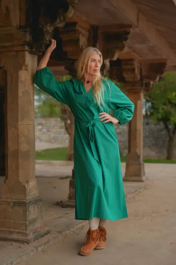 The TwoSisters Plus Size|Gypsy-Elora overhemd jurk Groen