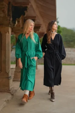 The TwoSisters Plus Size|Gypsy-Elora overhemd jurk Groen