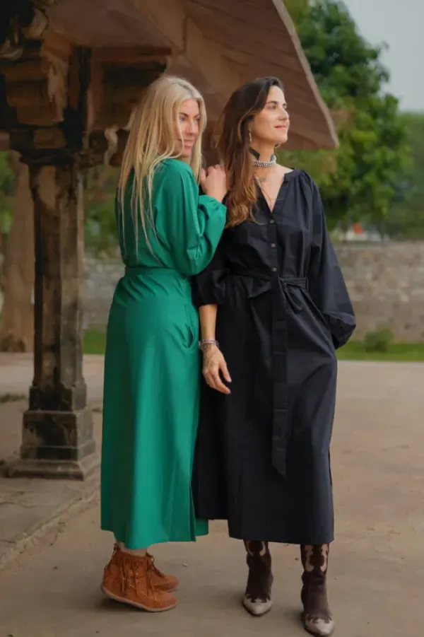 The TwoSisters Plus Size|Gypsy-Elora overhemd jurk Groen