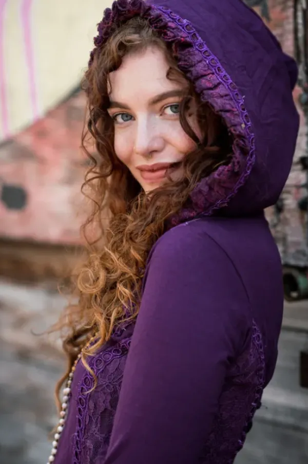 The TwoSisters Tops|Plus Size-Elven Hoodie Top Paars