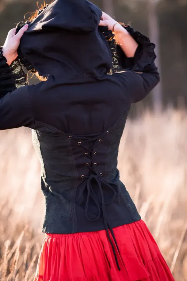 The TwoSisters Tops|Plus Size-Elven Hoodie Top Zwart