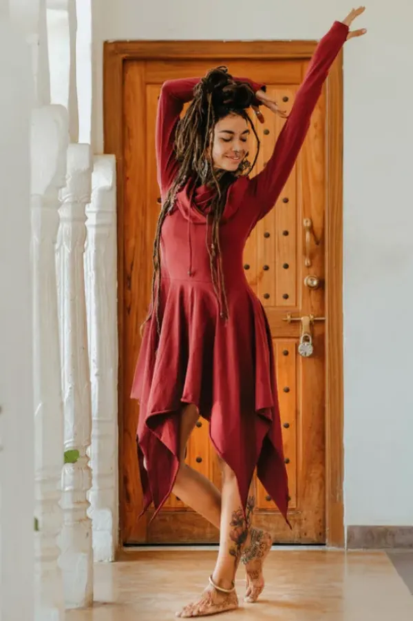 The TwoSisters Plus Size|Gypsy-Elven Pixie Dress Marroon Rood