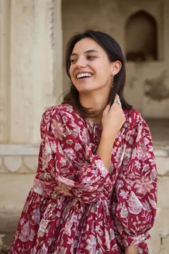 The TwoSisters Plus Size|Zwangerschapsjurk-Fay Jurk Handblock Rood