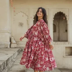 The TwoSisters Plus Size|Zwangerschapsjurk-Fay Jurk Handblock Rood