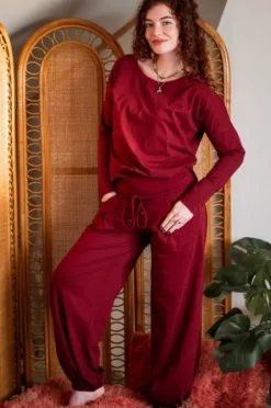 The TwoSisters Broeken|Broeken En Legging-Flow Pant Marroon rood
