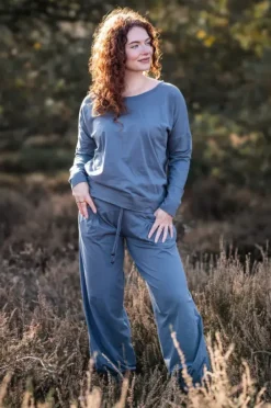 The TwoSisters Tops|Lange Mouw-Flow Sweater Grijs / Blue