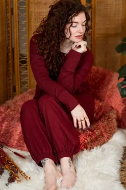 The TwoSisters Tops|Lange Mouw-Flow Sweater Marroon rood