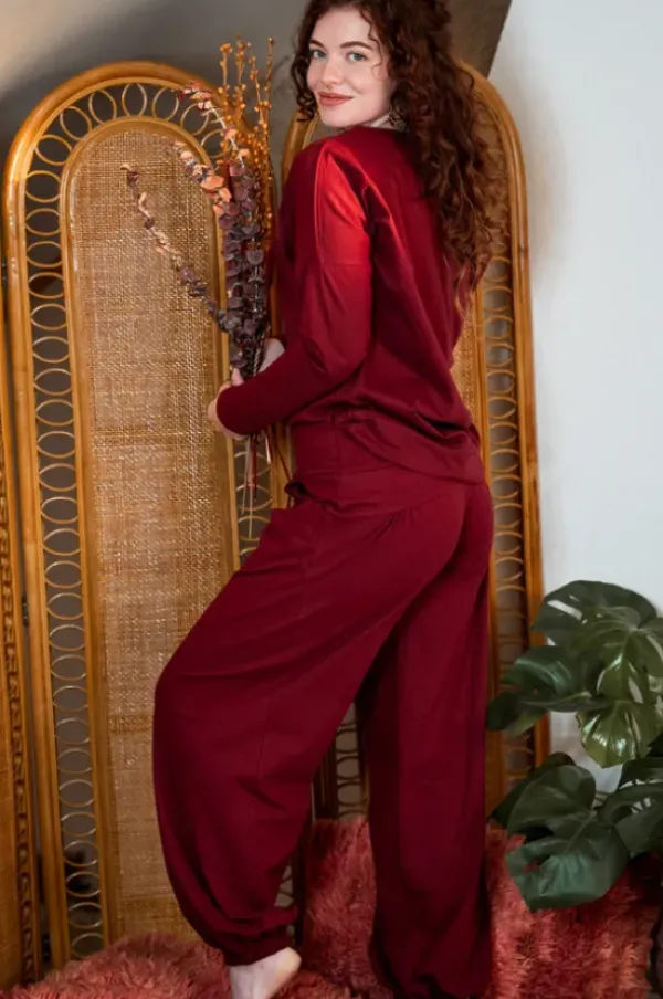 The TwoSisters Tops|Lange Mouw-Flow Sweater Marroon rood