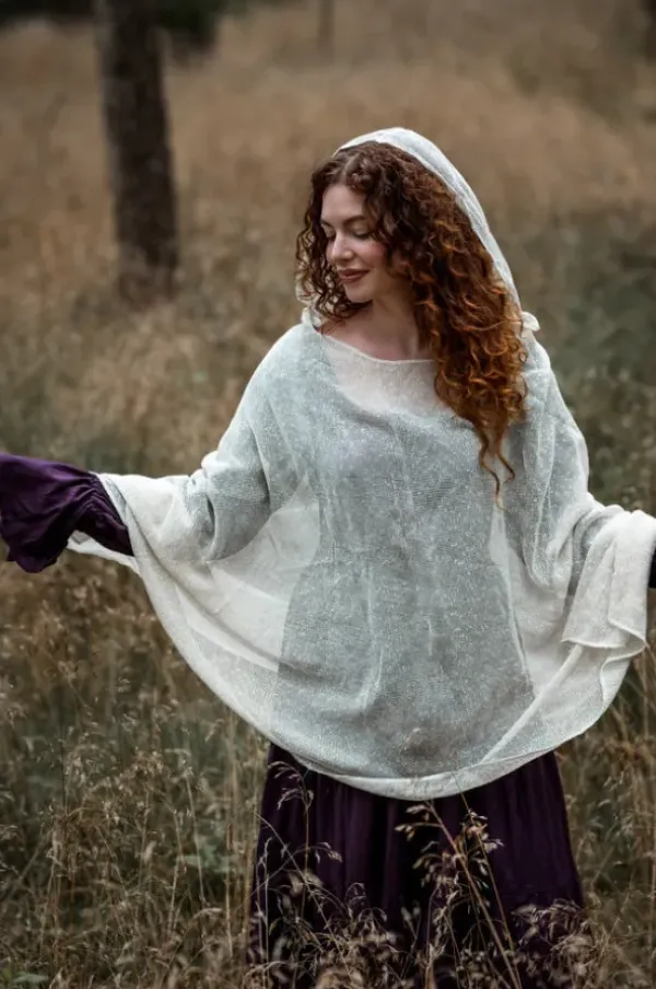 The TwoSisters Plus Size-Hooded Poncho Gebroken wit