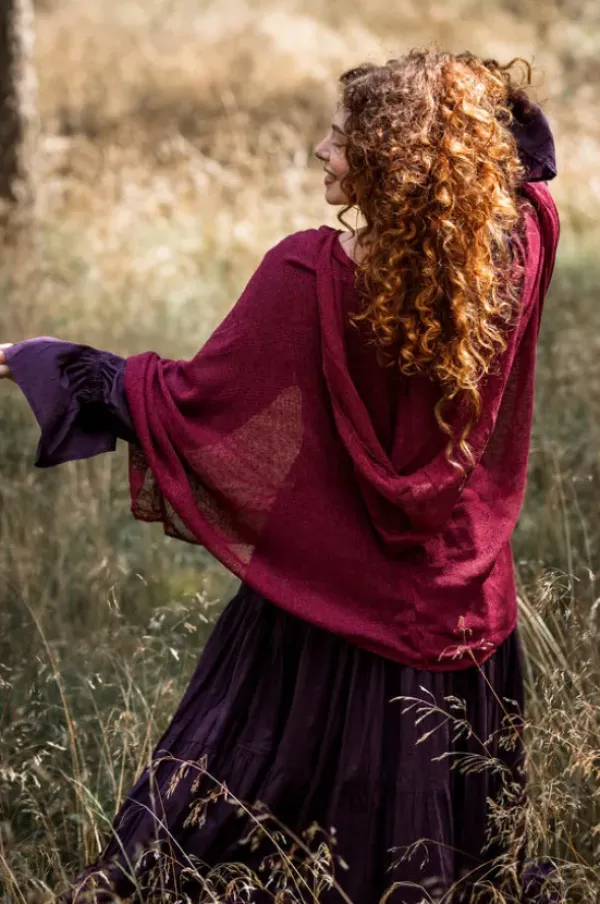 The TwoSisters Plus Size-Hooded Poncho Marroon