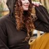 The TwoSisters Plus Size|Tops-Hooded Vest Sweater Donkerbruin