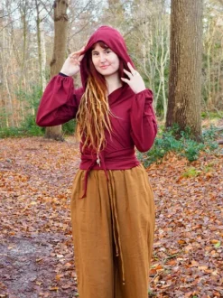 The TwoSisters Tops|Plus Size-Hooded Vest Sweater Marroon Rood
