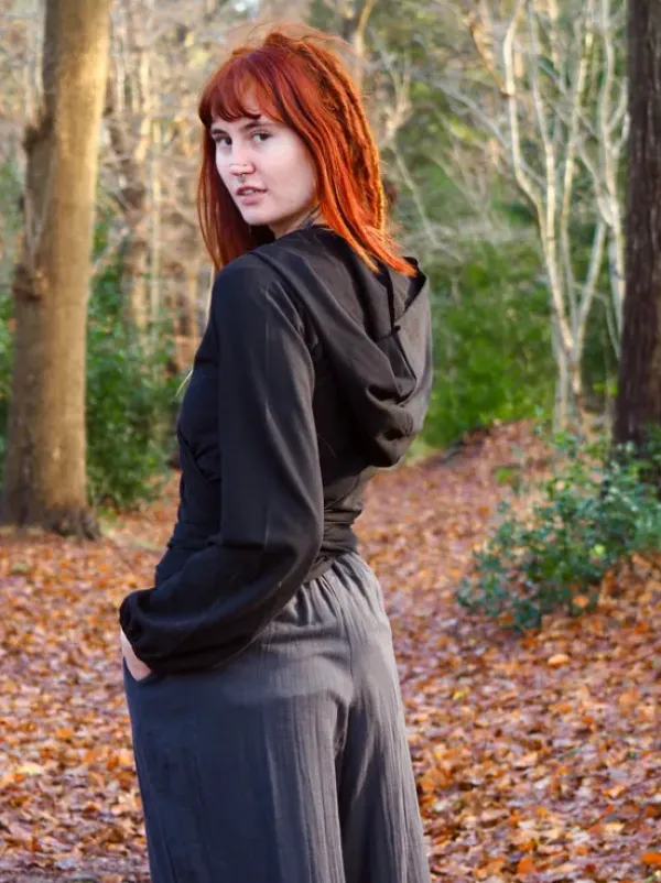 The TwoSisters Tops|Plus Size-Hooded Vest Sweater Zwart
