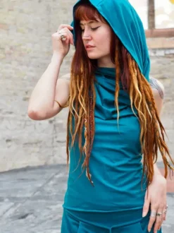 The TwoSisters Tops|Zomer-Luna Top Hoodie Petrol