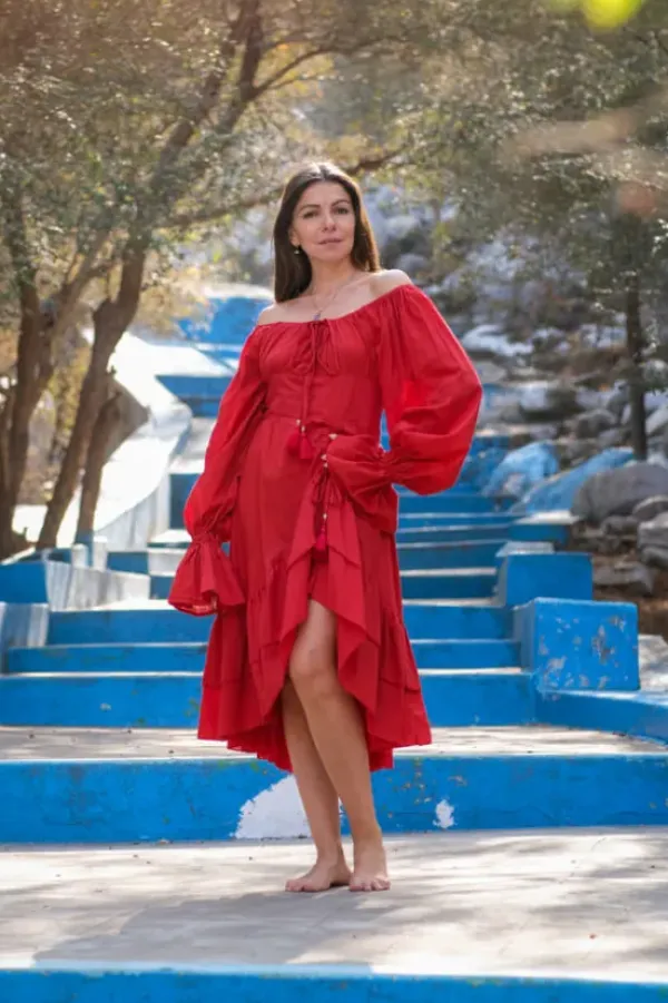 The TwoSisters Plus Size|Plus Size-Midi Vaiana Dress Knalrood