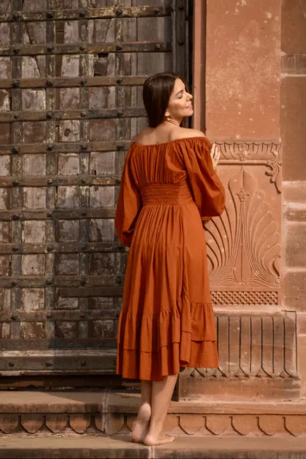 The TwoSisters Plus Size|Plus Size-Midi Vaiana Dress Warm Oranje