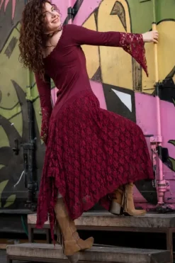 The TwoSisters Bohemian|Bohemian Jurken-Morgana Boho Jurk Marroonrood