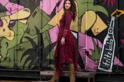 The TwoSisters Bohemian|Bohemian Jurken-Morgana Boho Jurk Marroonrood
