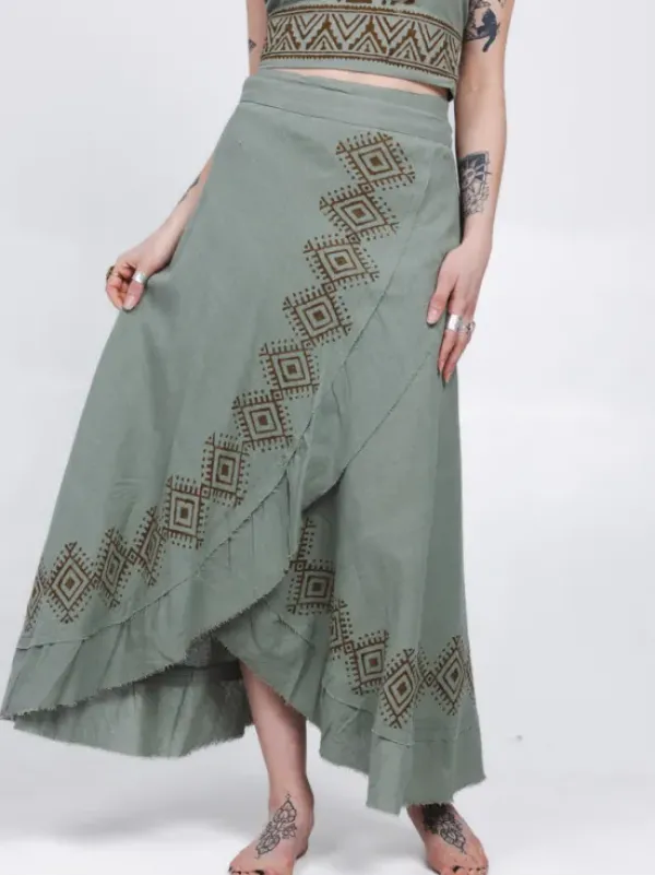 The TwoSisters Nomad Chic Collectie|Ibiza-Mystic Mesa Omslagrok Jadegroen