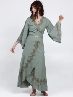 The TwoSisters Tops|Nomad Chic Collectie-Mystic Mesa Wikkeltop Jadegroen
