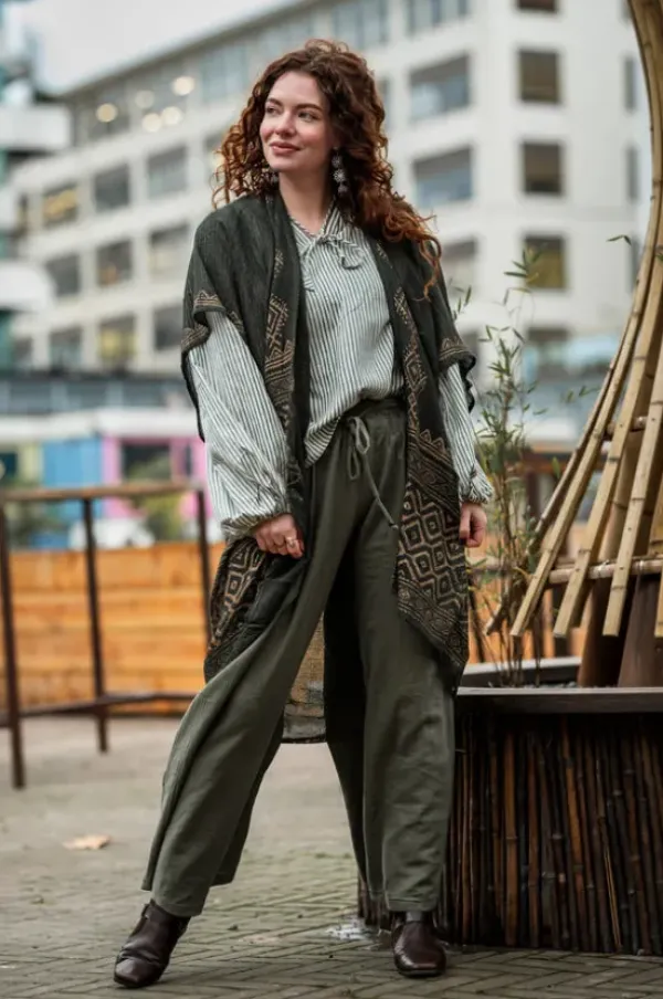 The TwoSisters Plus Size|Nomad Chic Collectie-Nomad Chic poncho Donkergroen