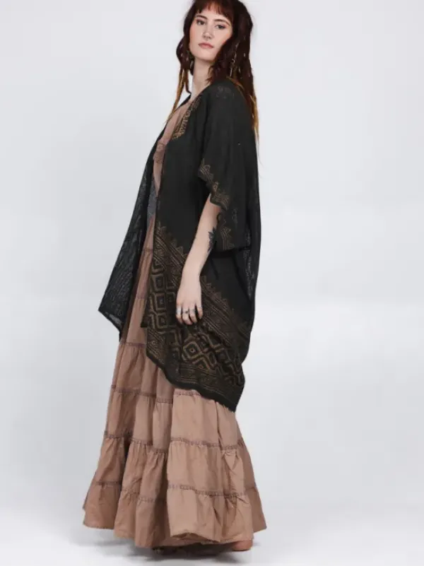 The TwoSisters Plus Size|Nomad Chic Collectie-Nomad Chic poncho Donkergroen