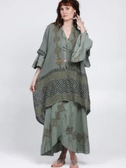The TwoSisters Plus Size|Nomad Chic Collectie-Nomad Chic poncho Jade Groen